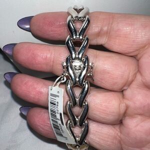 Rhodium Plated Bronze Chevron Link With Double Lock Bracelet